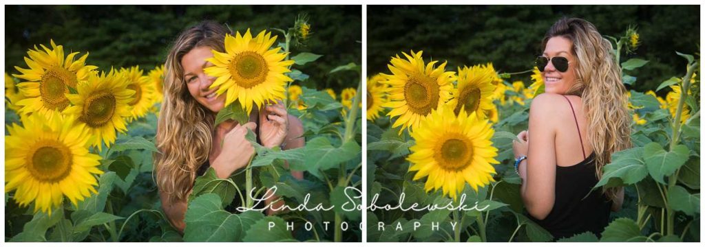beautiful blonde girls in field of sunflowers, north branford ct photographer