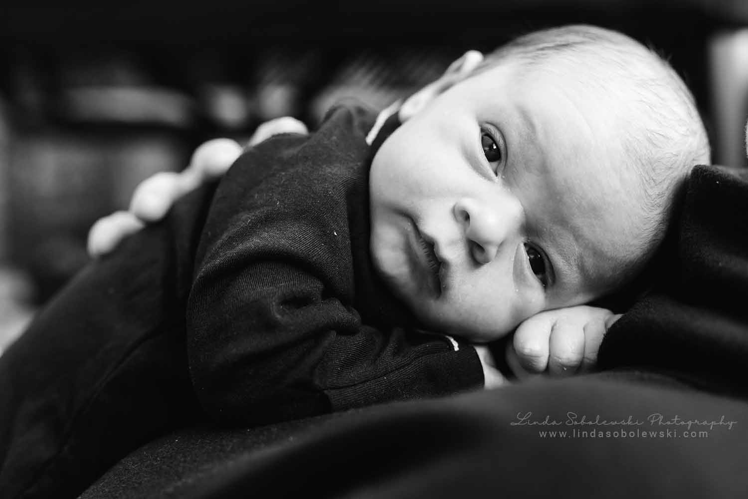 newborn baby with eyes open, Westbrook baby photographer