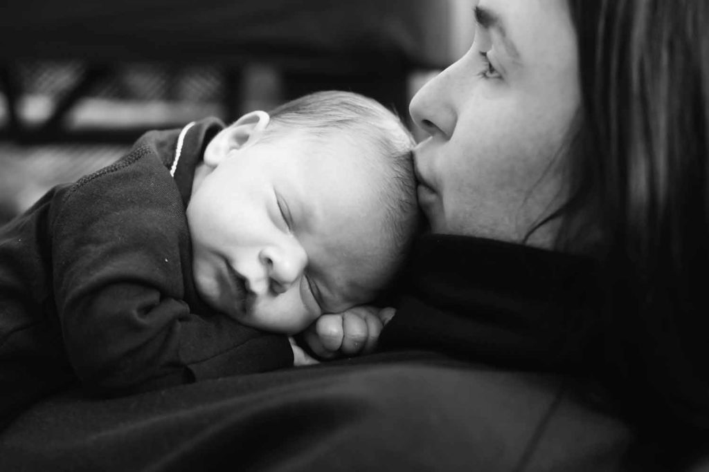 mom kissing newborn son, Westbrook baby photographer, project 52 - connections