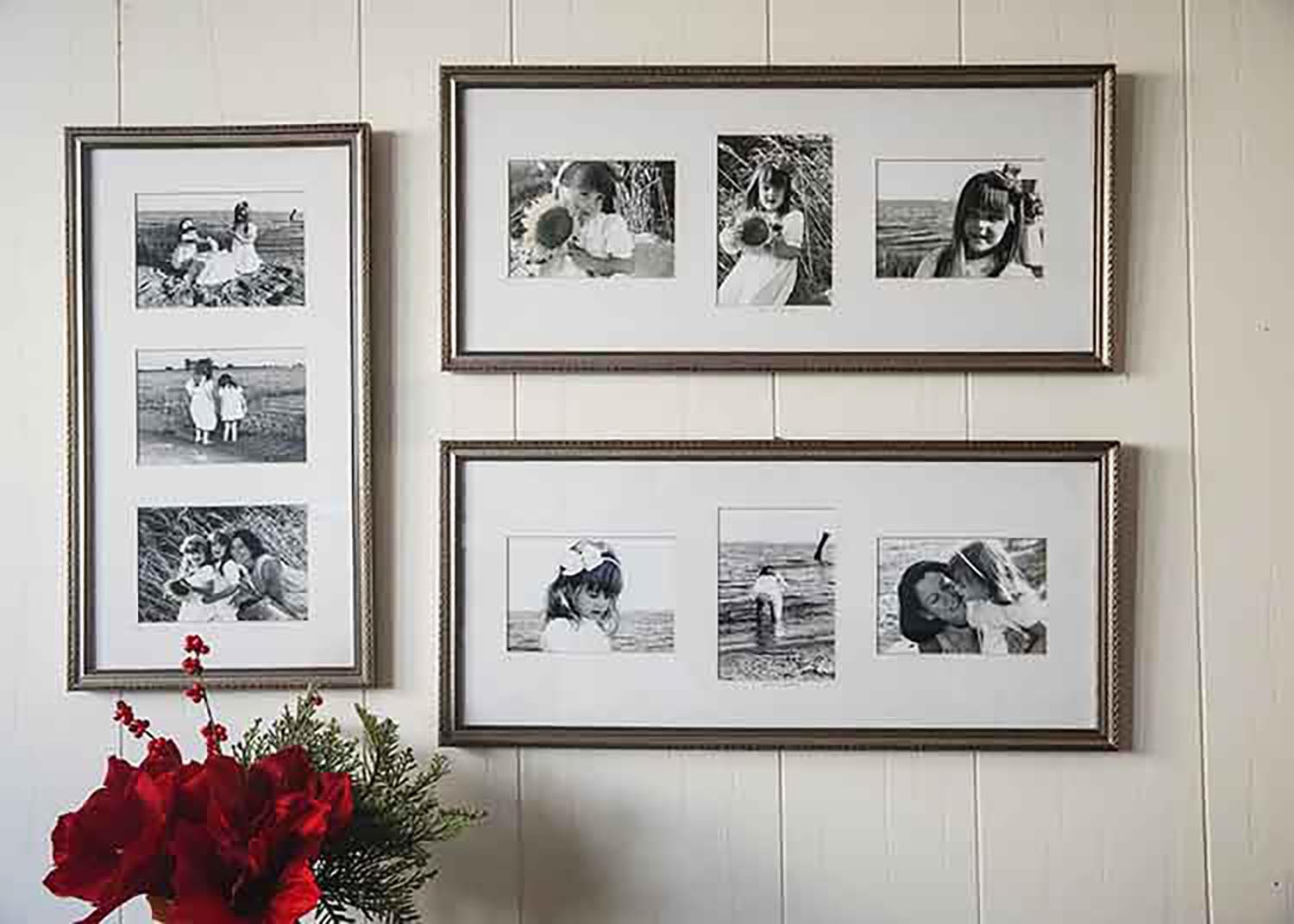 three photos matted and framed hanging on a wall, why you should print your photos