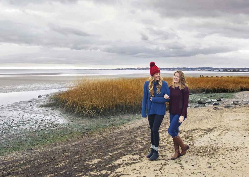 two girls walking on the beach during winter, old Saybrook ct photographer, winter project