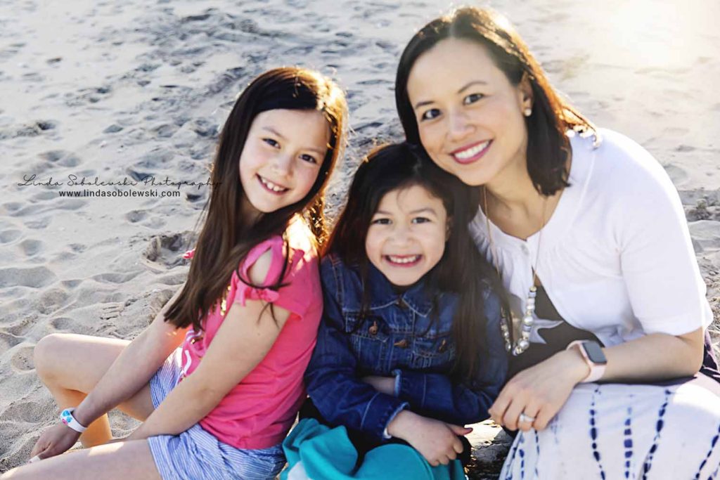 mom and her two little girls at the beach, westbrook ct photographer