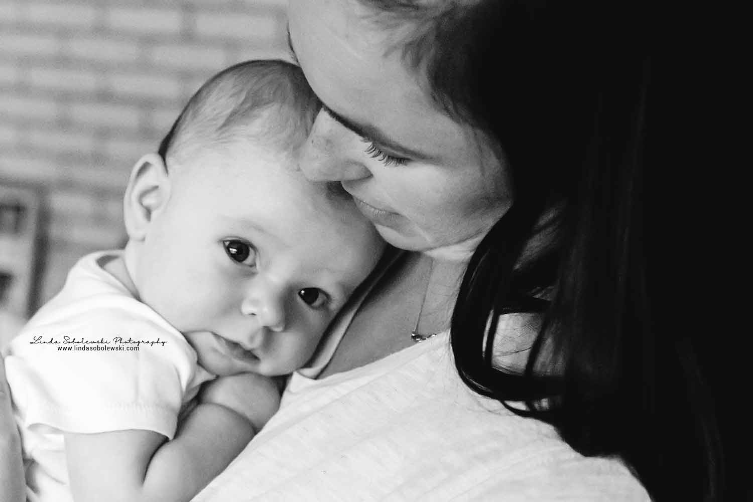 black and white image of mom and her 3 month old baby boy, branford ct baby photographer