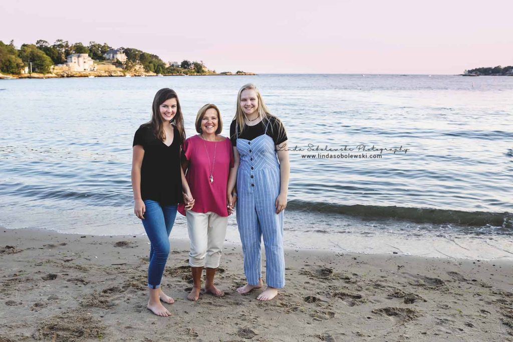 grandmother and her grandchildren at the beach, branford family photography