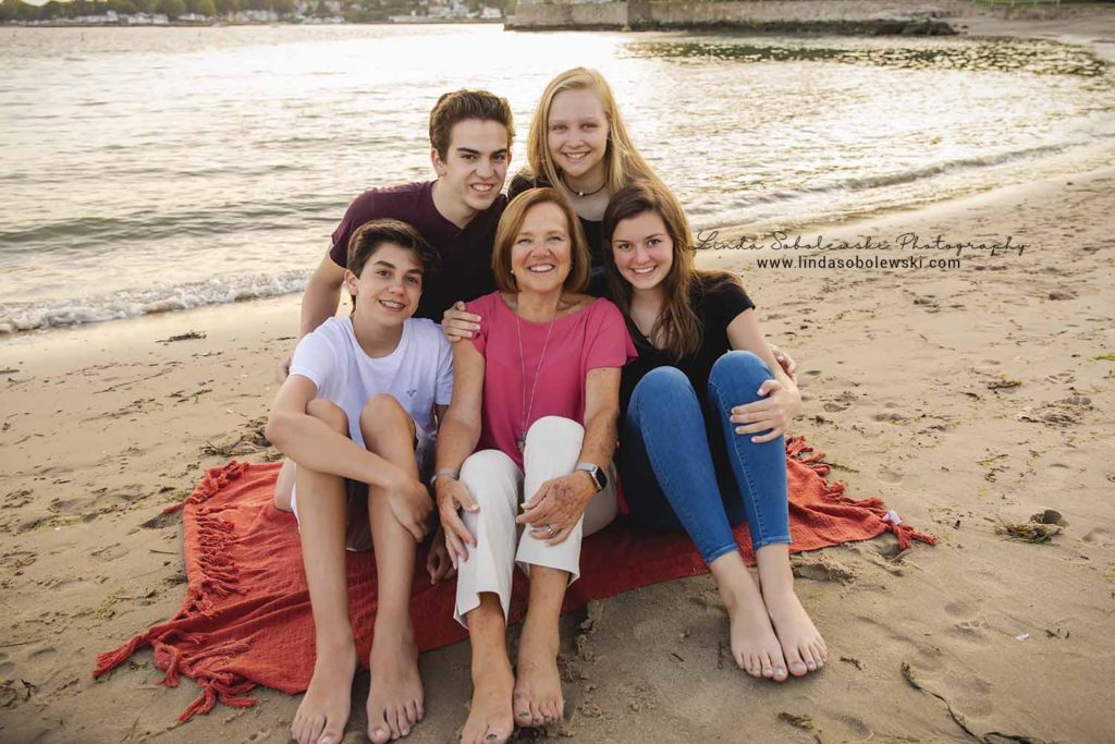 grandmother and her grandchildren at the beach, branford family photographer