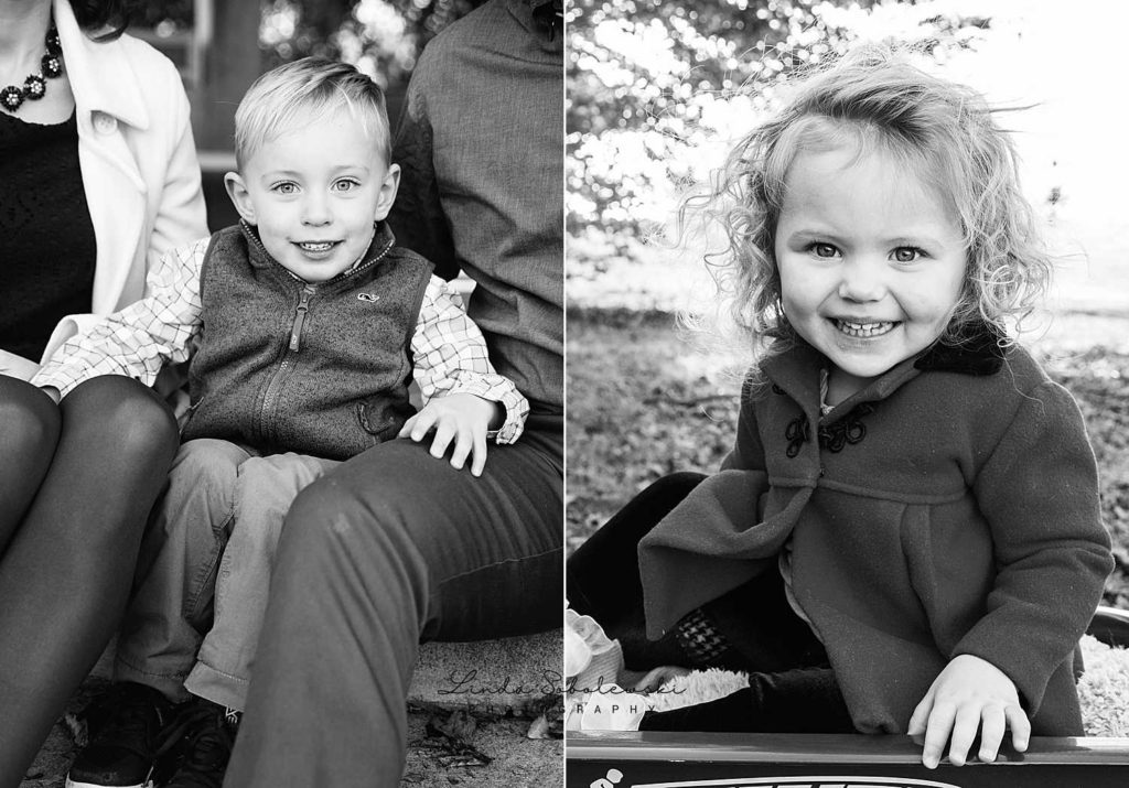 black and white images of blonde boy and blonde girl portraits, darkness memorial state park, family photography session