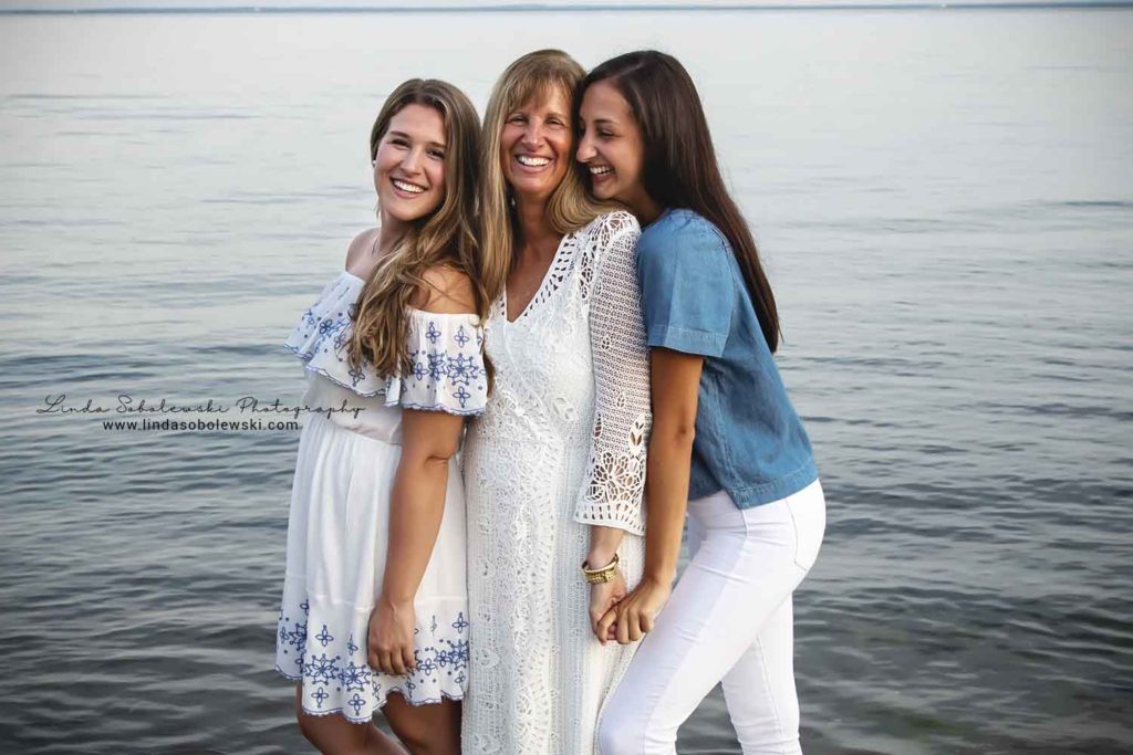 mom and her two daughters at the beach, family photo session at water's edge westbrook ct photographer