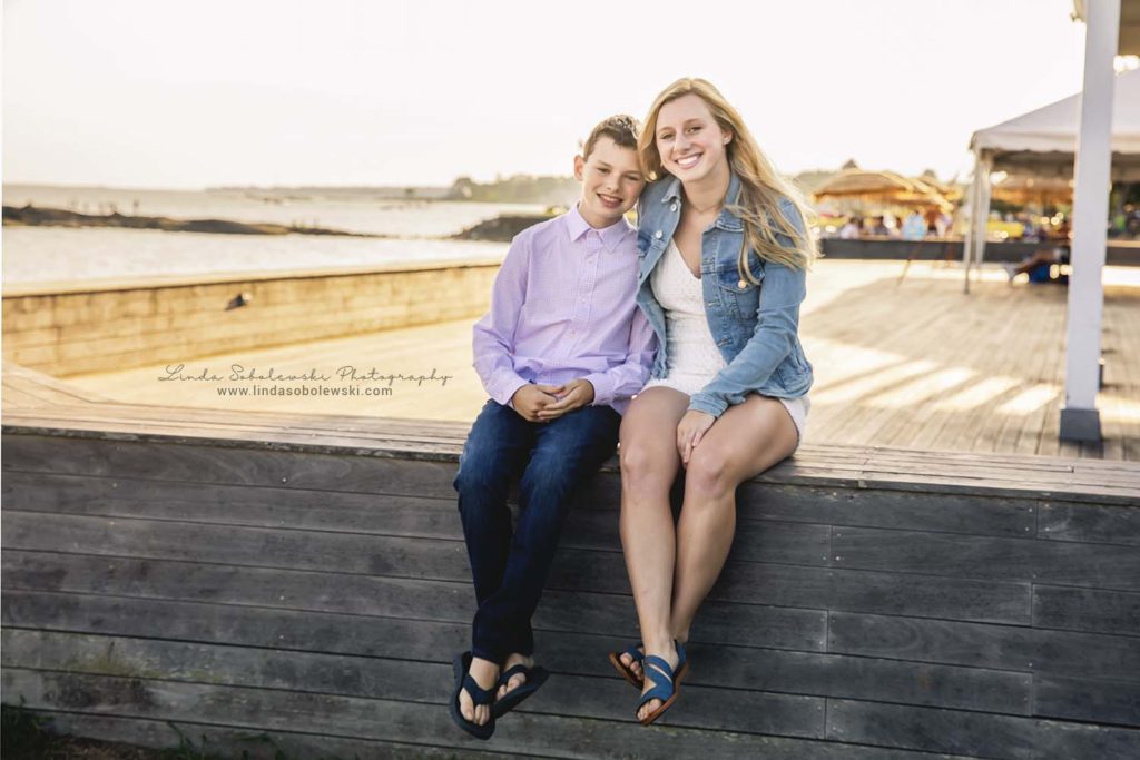 brother and sister at the madison surf club, guilford ct family photographer
