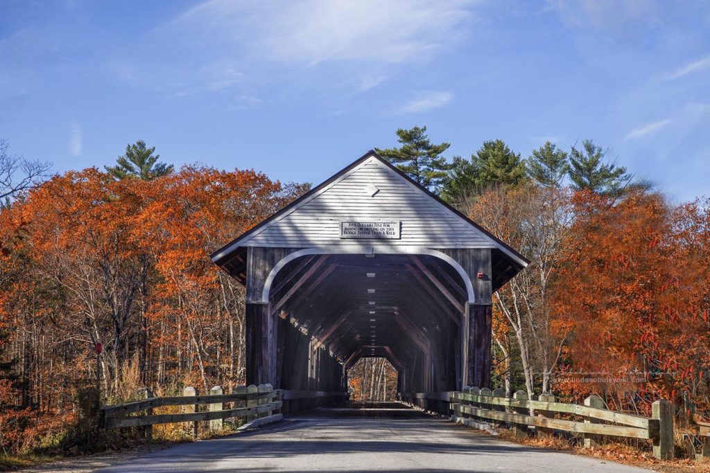 a bridge with fall leaves around it, New Hampshire family photographer