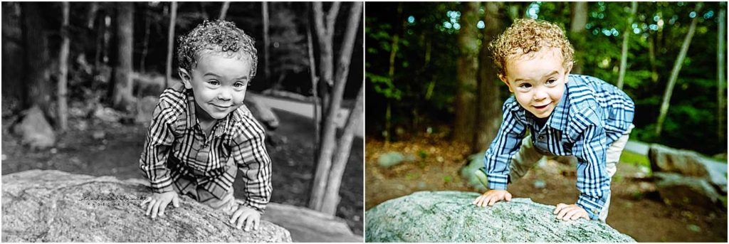 cute little baby boy climbing on a rock, Old Saybrook Family Photographer