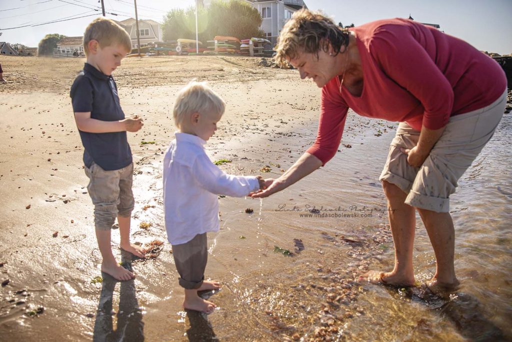 grandmother playing with her grandsons, Old Saybrook, CT photo session