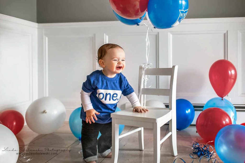 Baby Boy's First Birthday celebration, little boy in blue shirt, Branford CT Photographer