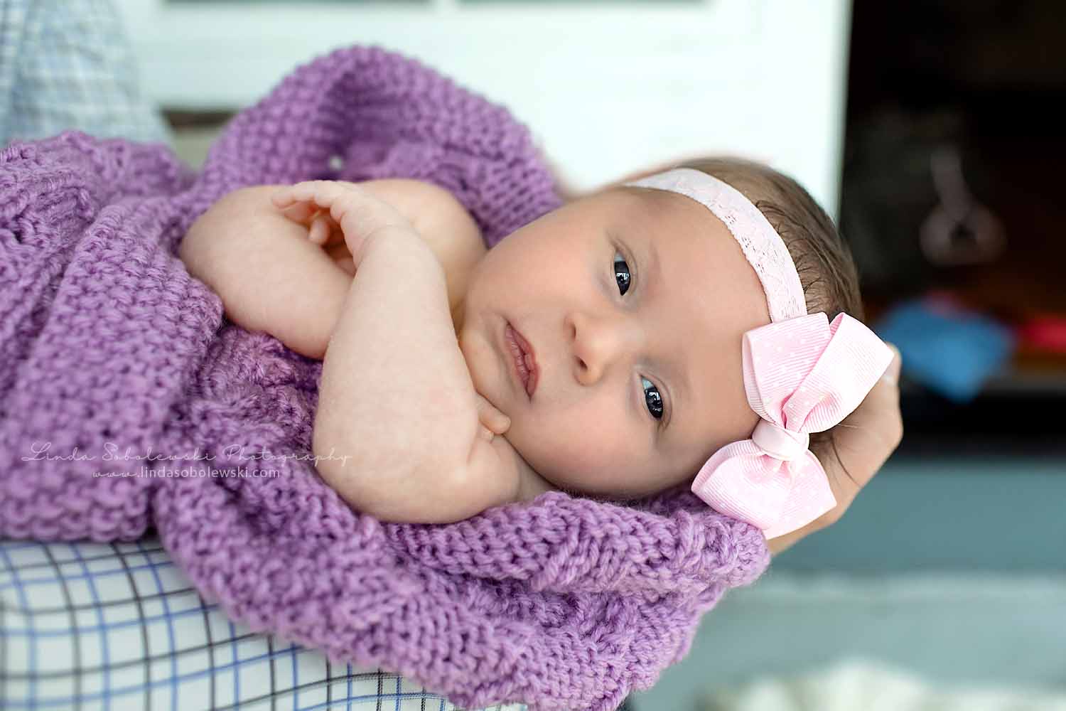 beautiful baby girl in purple blanket, Connecticut Newborn photographer