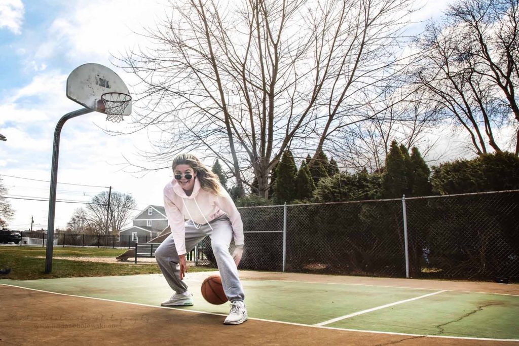 girl playing basketball, April 2020 personal project for Linda Sobolewski Photography