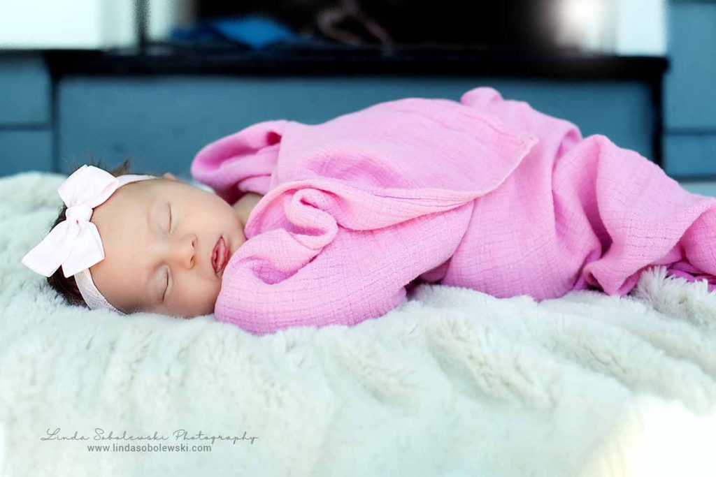 Baby Girl in pink blanket, Connecticut Newborn Photography Session
