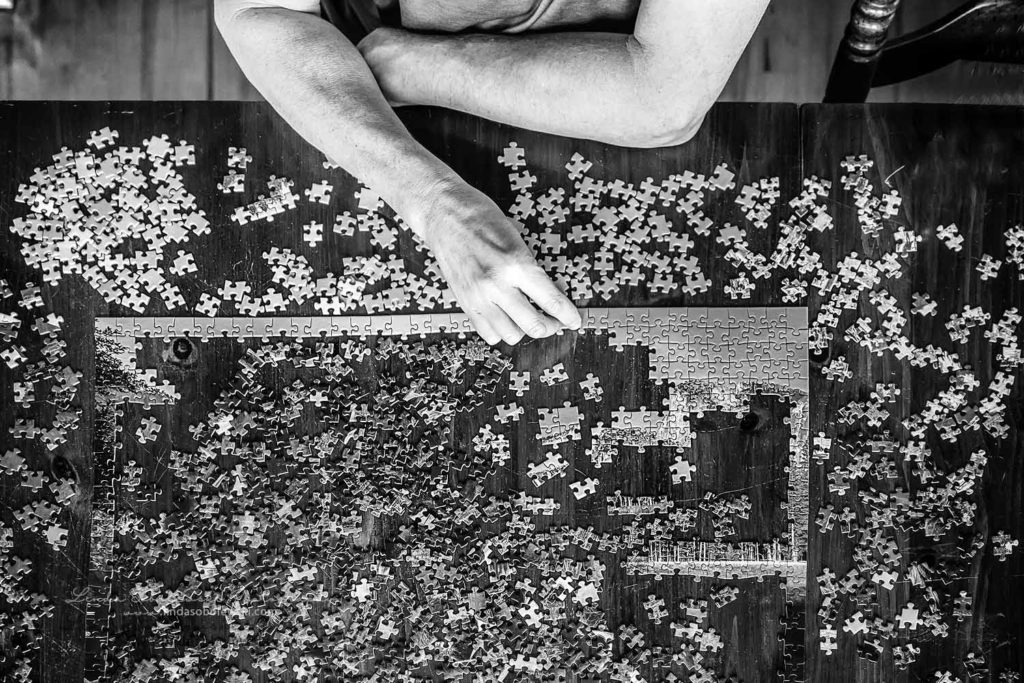 black and white image of a puzzle, Personal Project for Linda Sobolewski Photography, CT Family Photographer