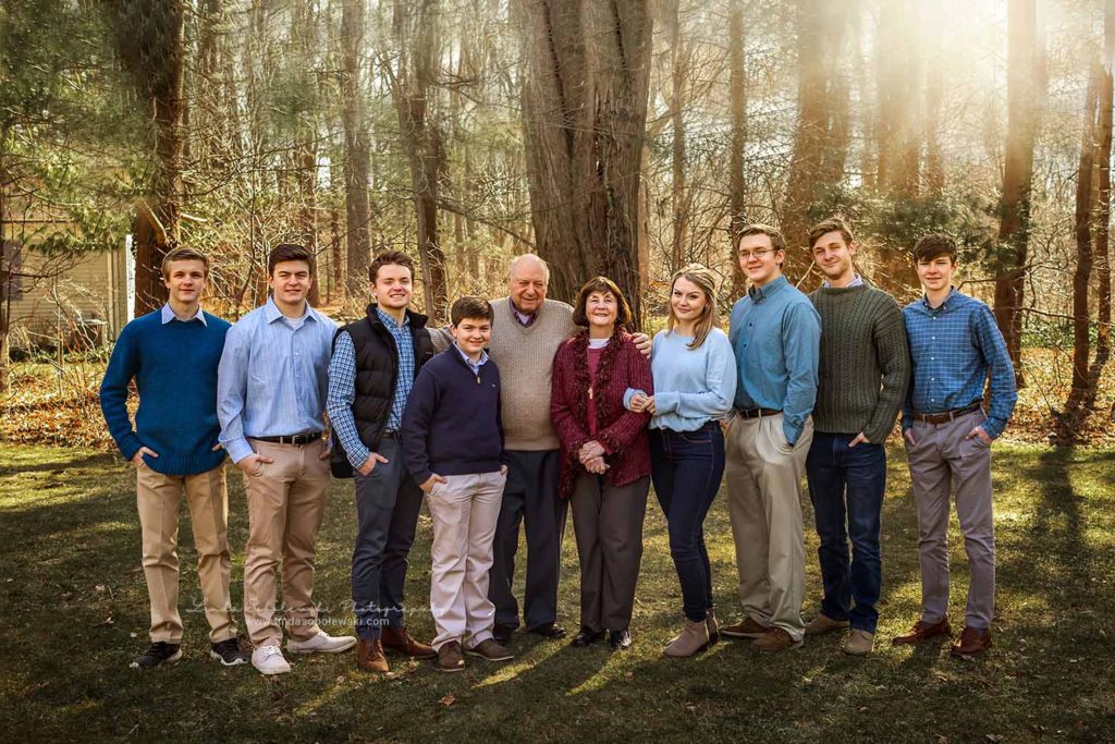 grandparents posing with their grandchildren, extended family photo session, Madison CT photographer