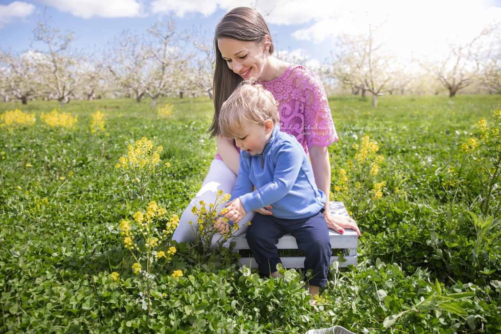 mom and her little boy in an apple orchard, CT family photography session
