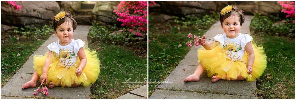one year old baby in yellow tutu, Connecticut Baby Photographer