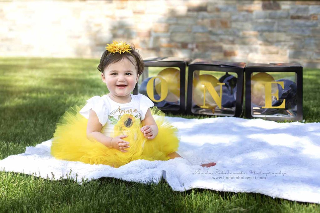 one year old baby in yellow tutu, Connecticut Baby Photographer