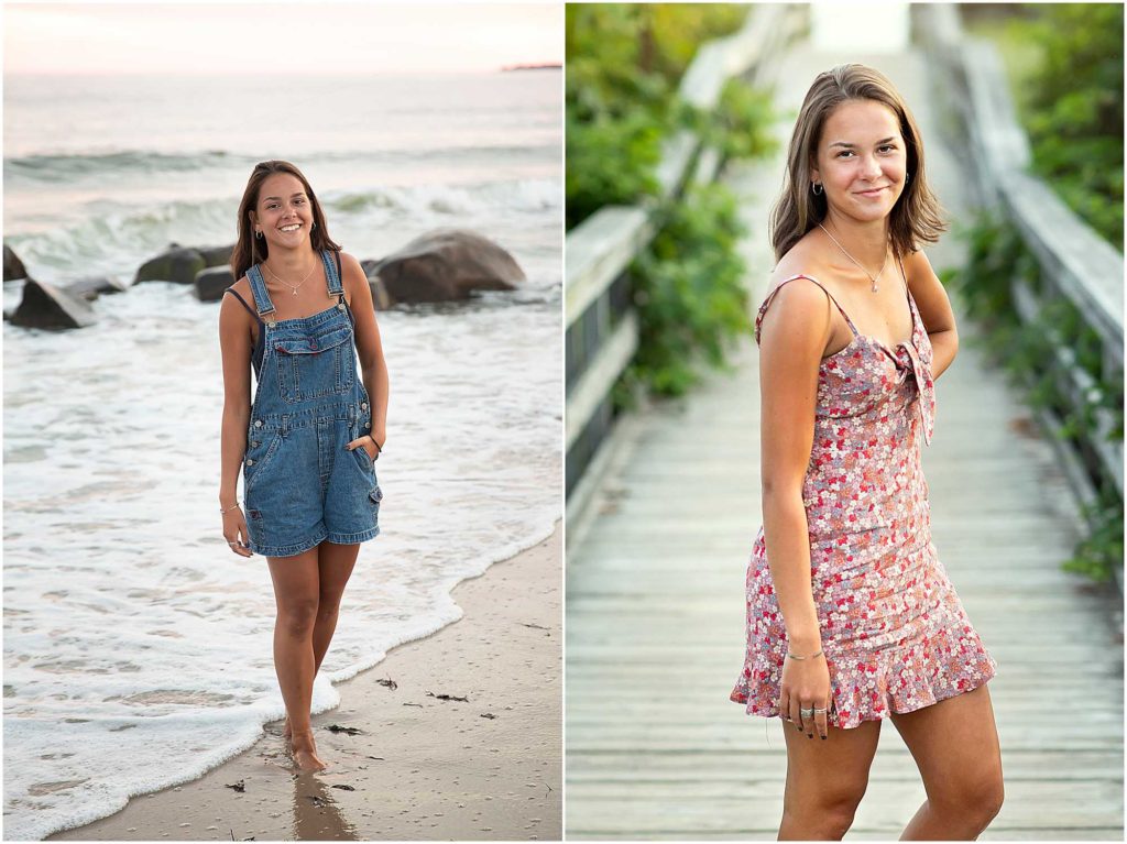 two photos of a girl at the beach, high school senior photo session, CT Senior Photographer
