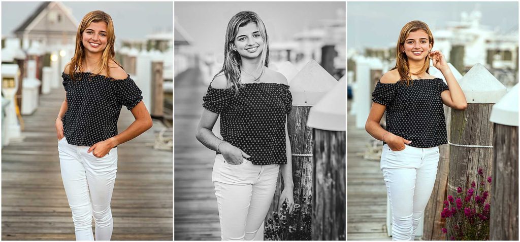 three images of a teenage girl in blue shirt, CT High School Senior Portrait Session, CT High School Senior Photographer
