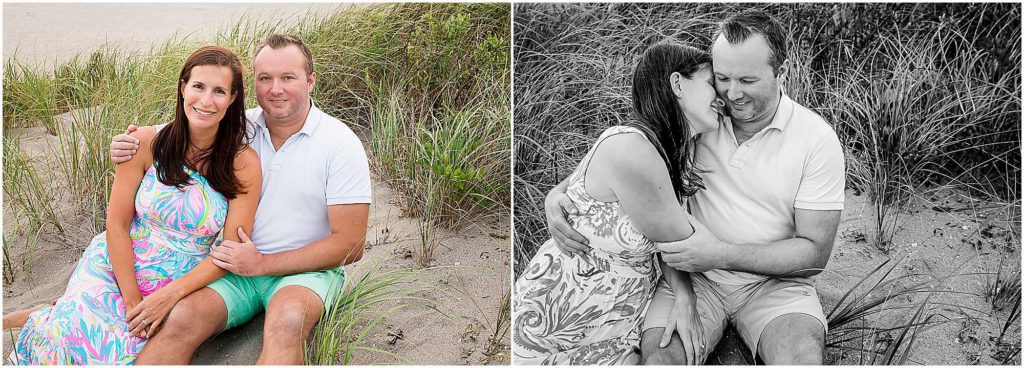 two images of husband and wife at the beach, CT photographer