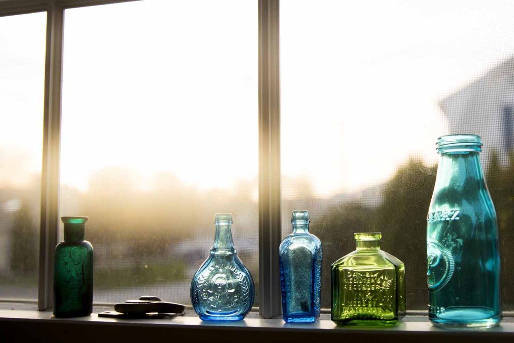 row of blue bottles, CT photographer
