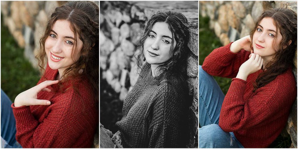beautiful girl in red sweater, CT's best family and high school senior photographer