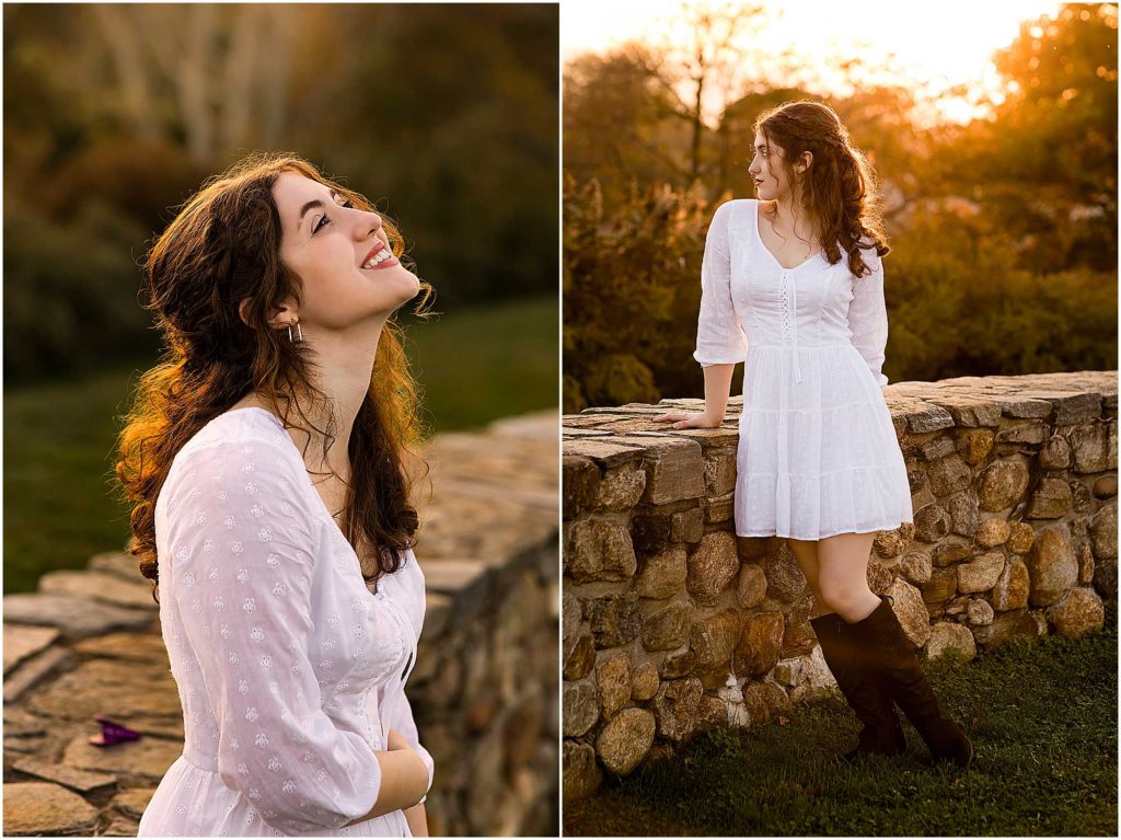 girl in white dress in beautiful glowing light, CT's best family and high school senior photographer