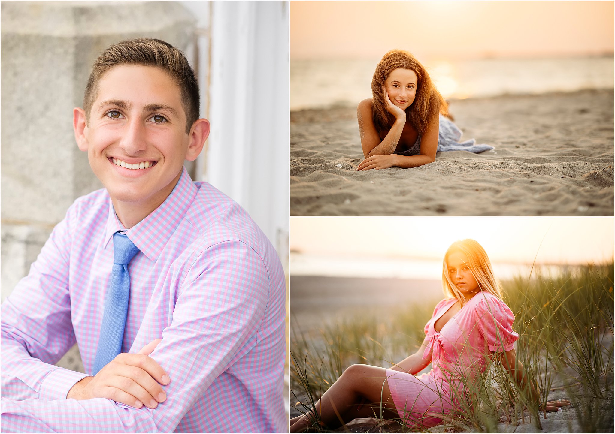 Teenagers smiling for their senior portraits, CT Senior Photographer - When should I get my senior photos done