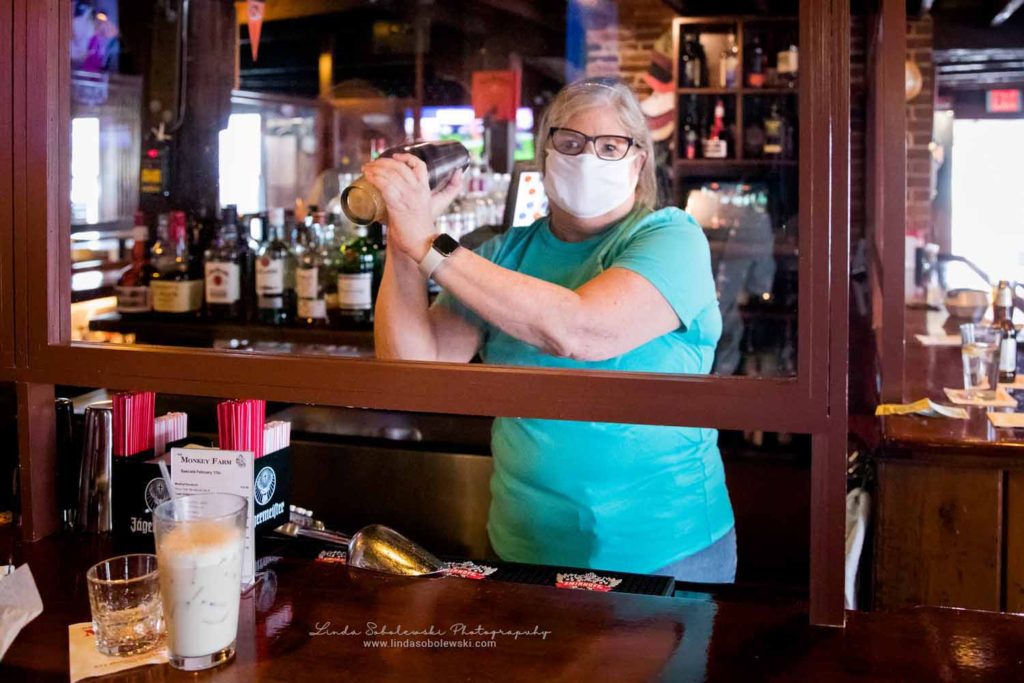 bartender shaking a drink, The Monkey Farm restaurant Old Saybrook, CT Photography Session