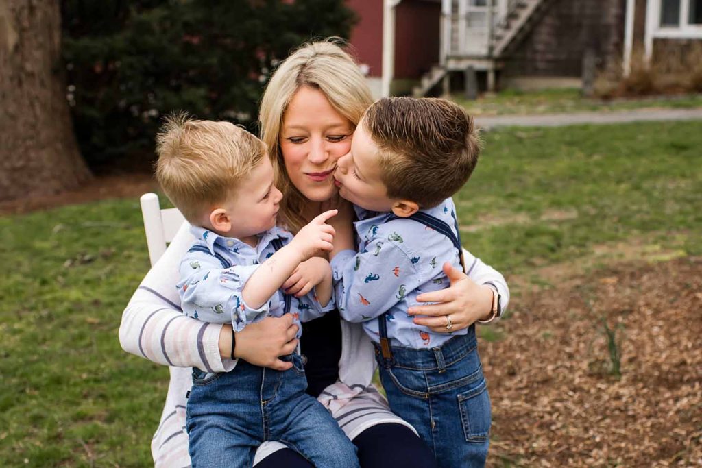 two little boys hugging their mom, Mother's Day Photos, Essex, CT Photographer
