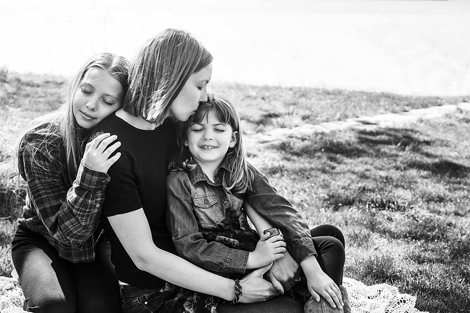 mom hugging her two daughters, Motherhood Portrait Sessions, Essex Ct photographer