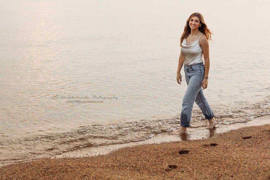 girl walking on the beach, CT shoreline photography session