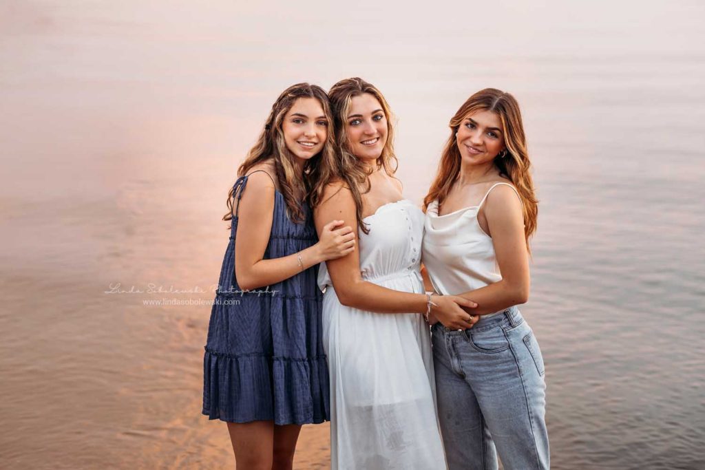 three teenage sister at the beach, CT high school senior photo shoot, Madison, CT photography session