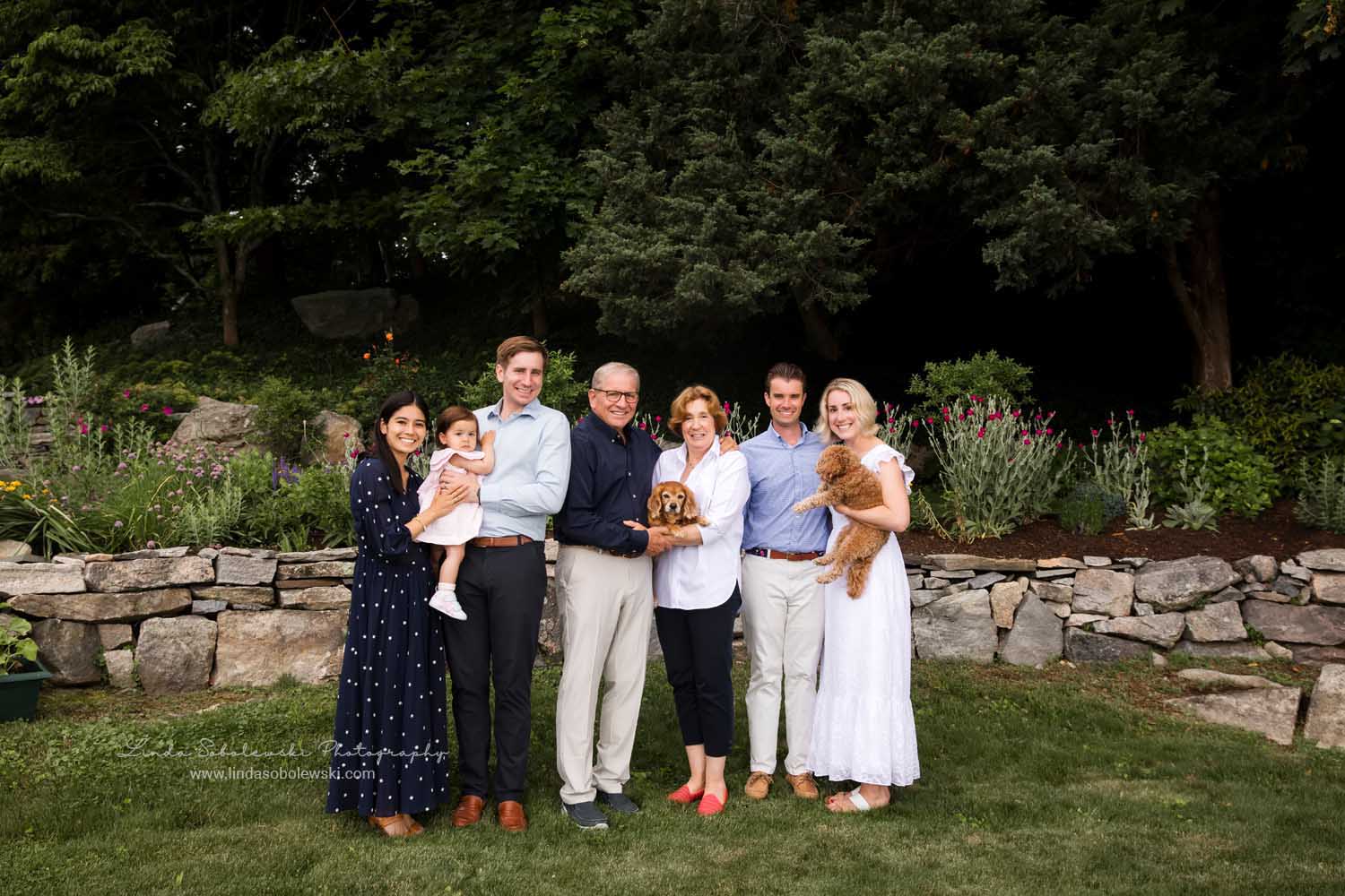 A large family posing together on their lawn, Big Family Photo Shoot, Mystic, CT