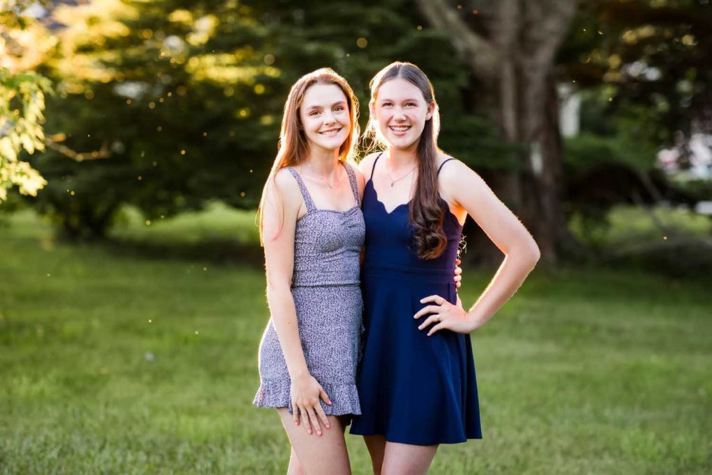 two sisters in blue dresses, Old Saybrook, CT family photographer