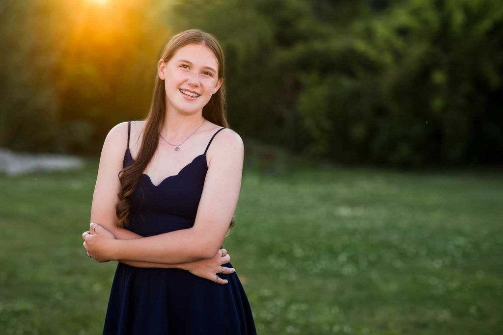 portrait of a teenage girl in a blue dress, CT Shoreline Best photographer