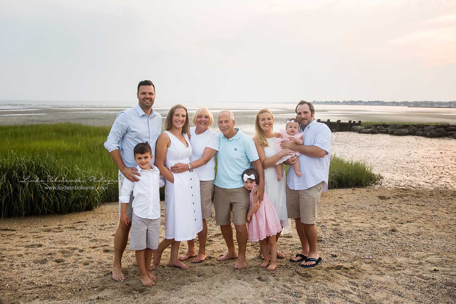 large family at the beach, stunning family photo shoot in Old Saybrook, CT