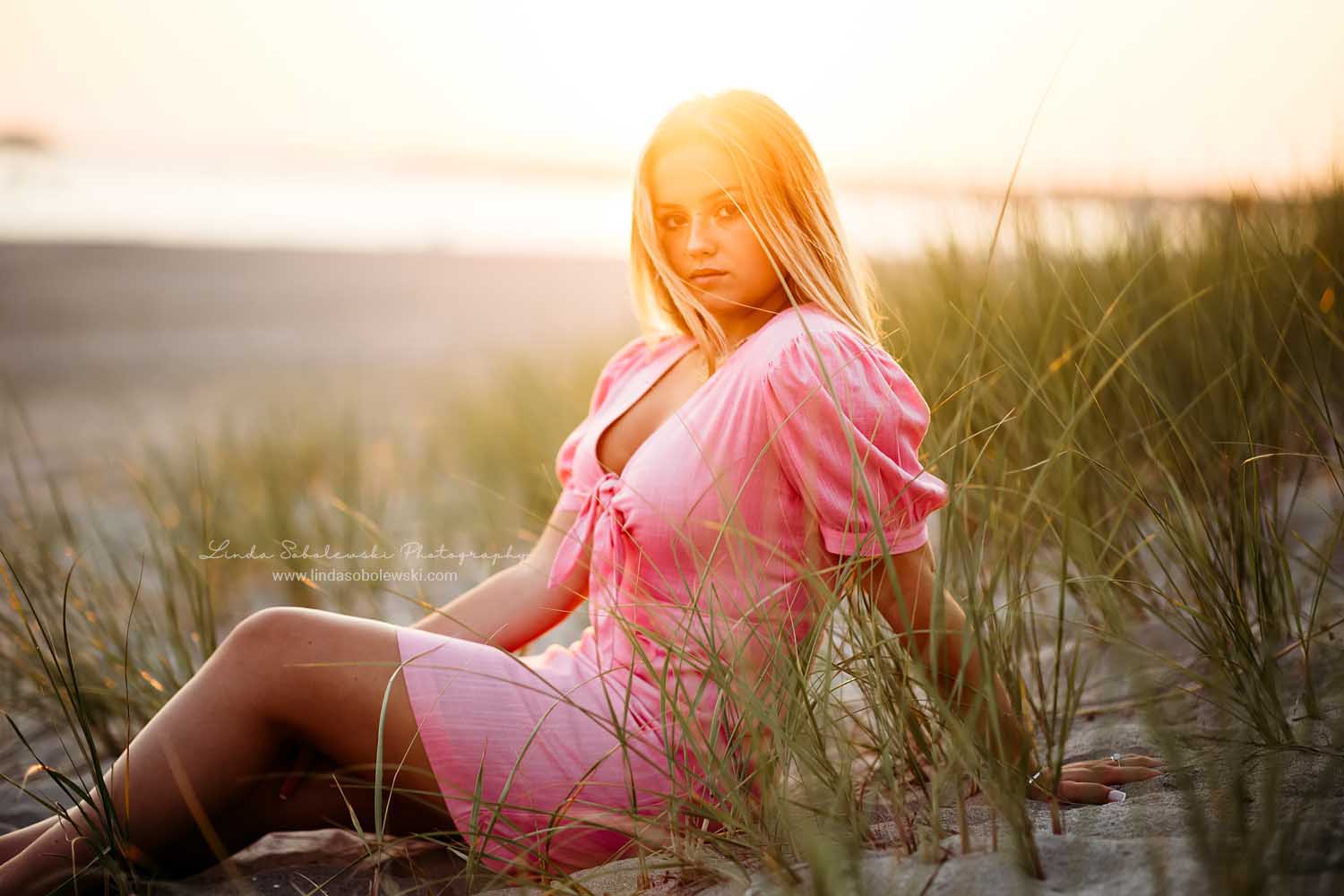 girl in pink dress at the beach, Madison, CT senior photographer