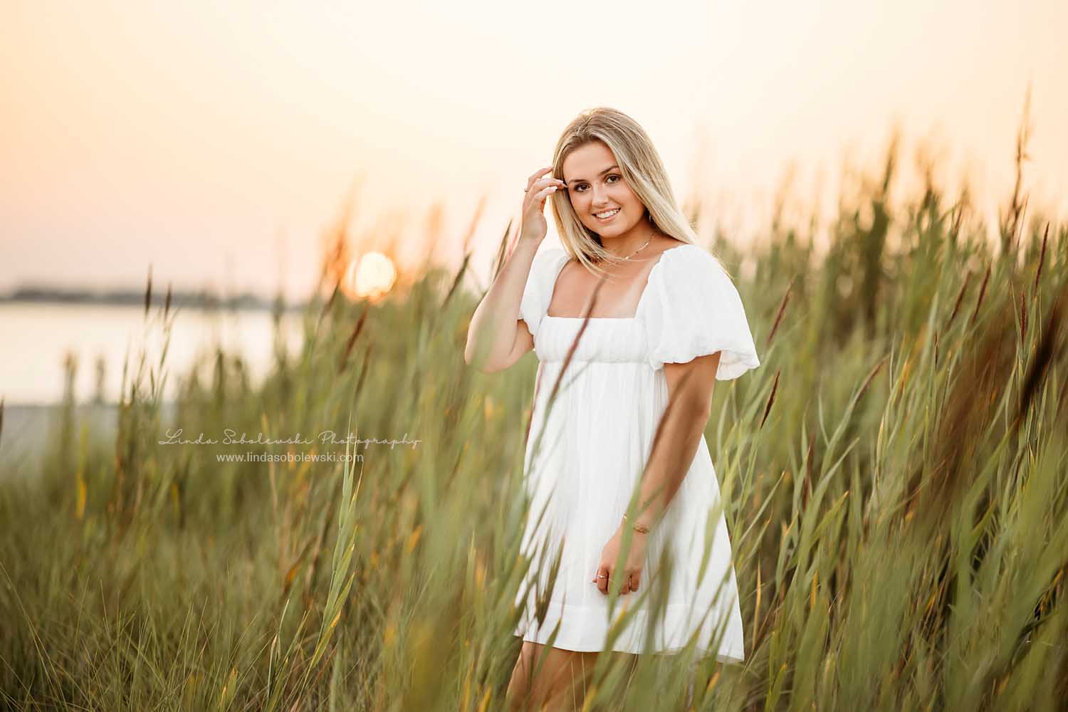 girl in white dress at the beach, Gorgeous Senior Photo session, Madison, CT photographer