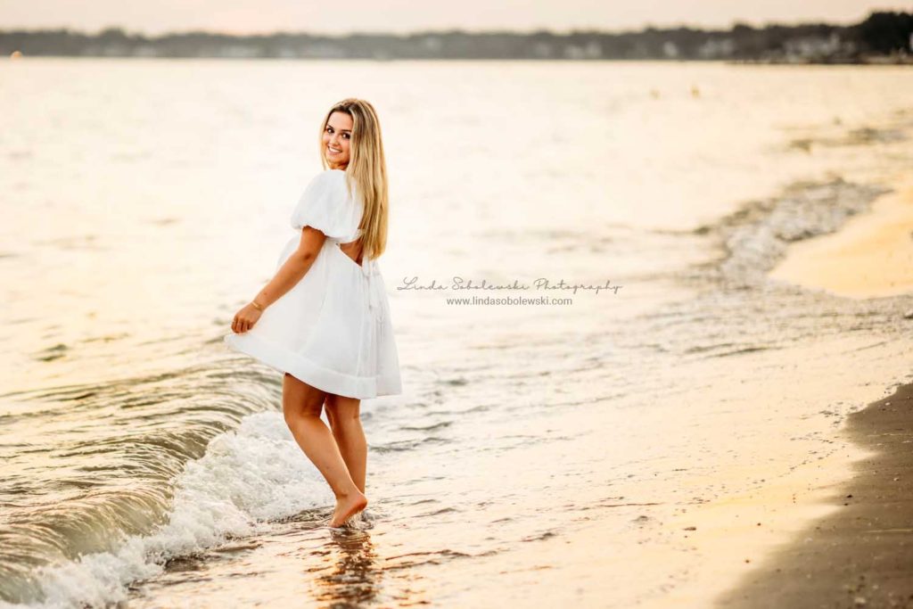 girl in white dress at the beach, Gorgeous Senior Photo session, Madison, CT photographer, beautiful senior photos