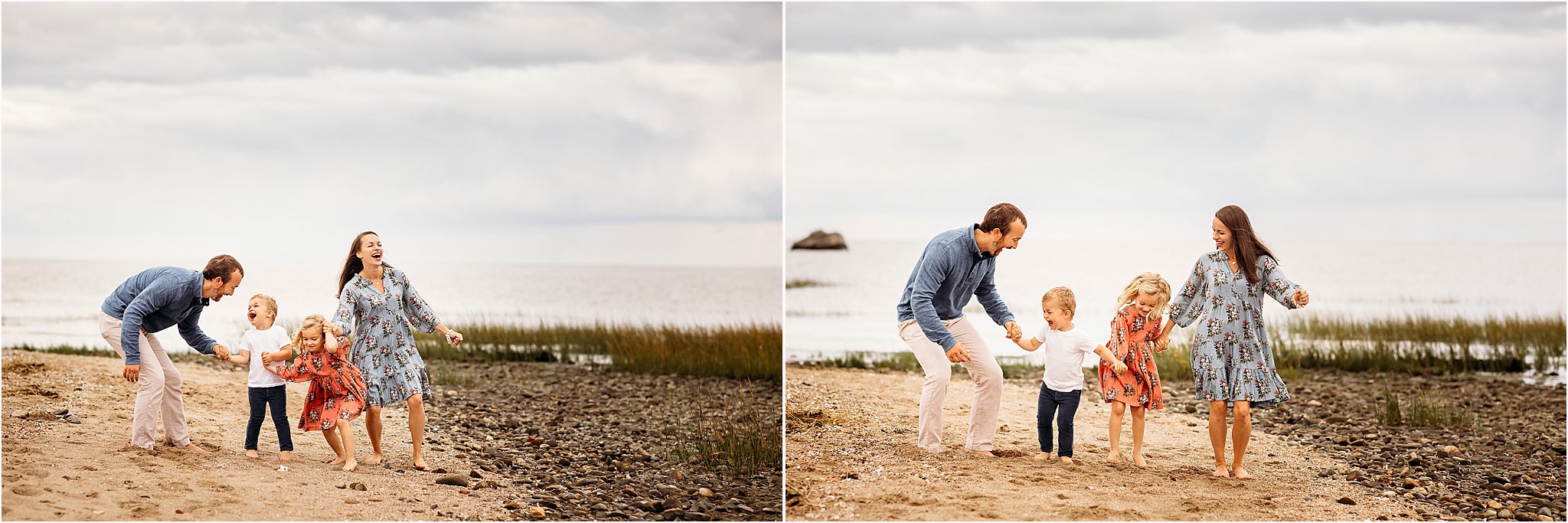 family of four playing together, CT shoreline beautiful family photography session
