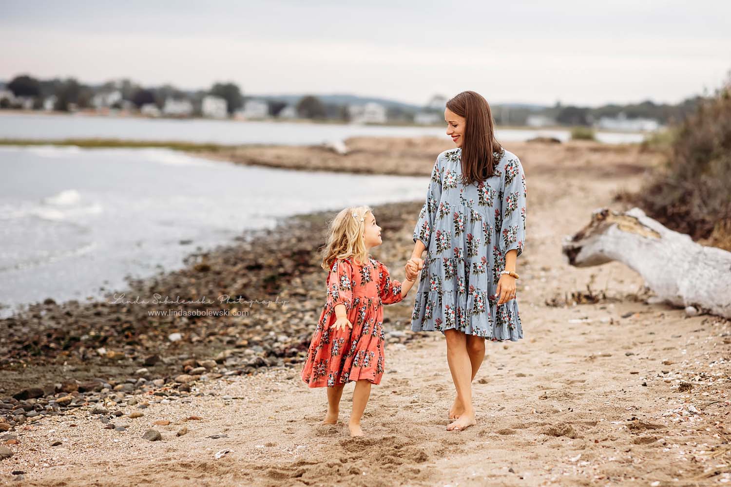 mom and her little girl walking at the beach, Old Saybrook, CT Family photographer