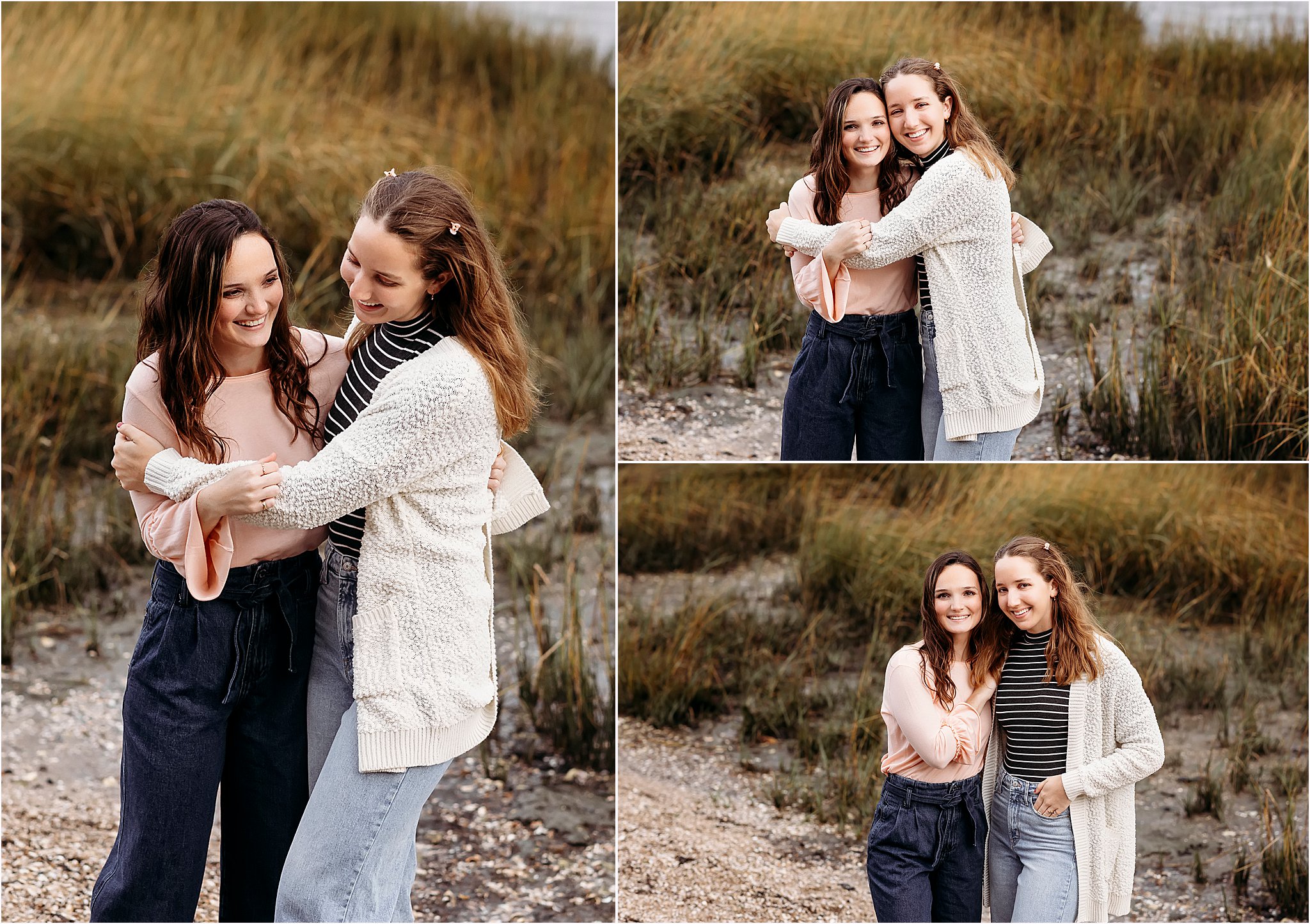 hree images of teenage girls hugging each other, Guilford, CT Family photographer