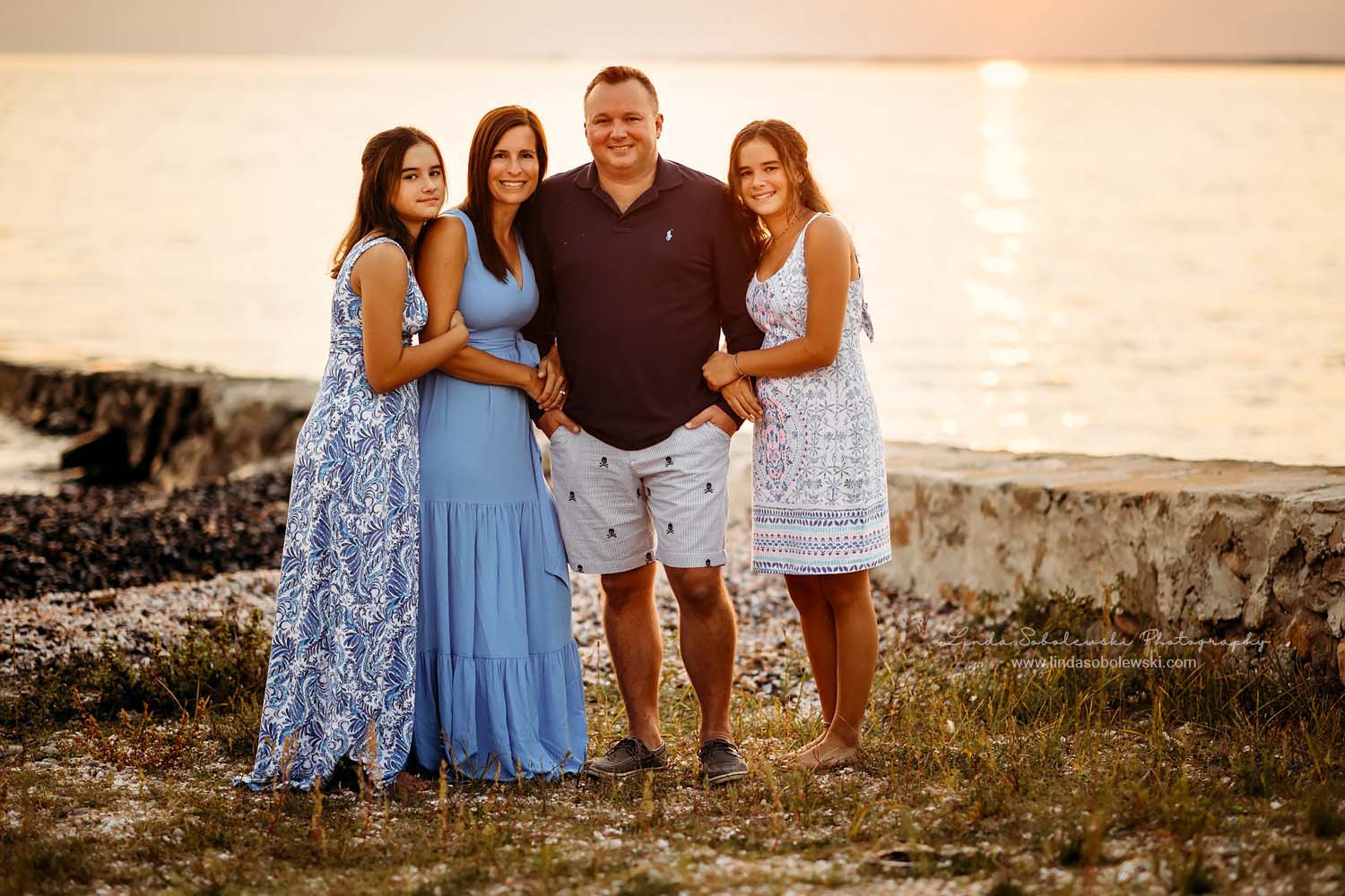 family of four at the beach, CT Family Beach Photoshoot, CT shoreline lifestyle photographer