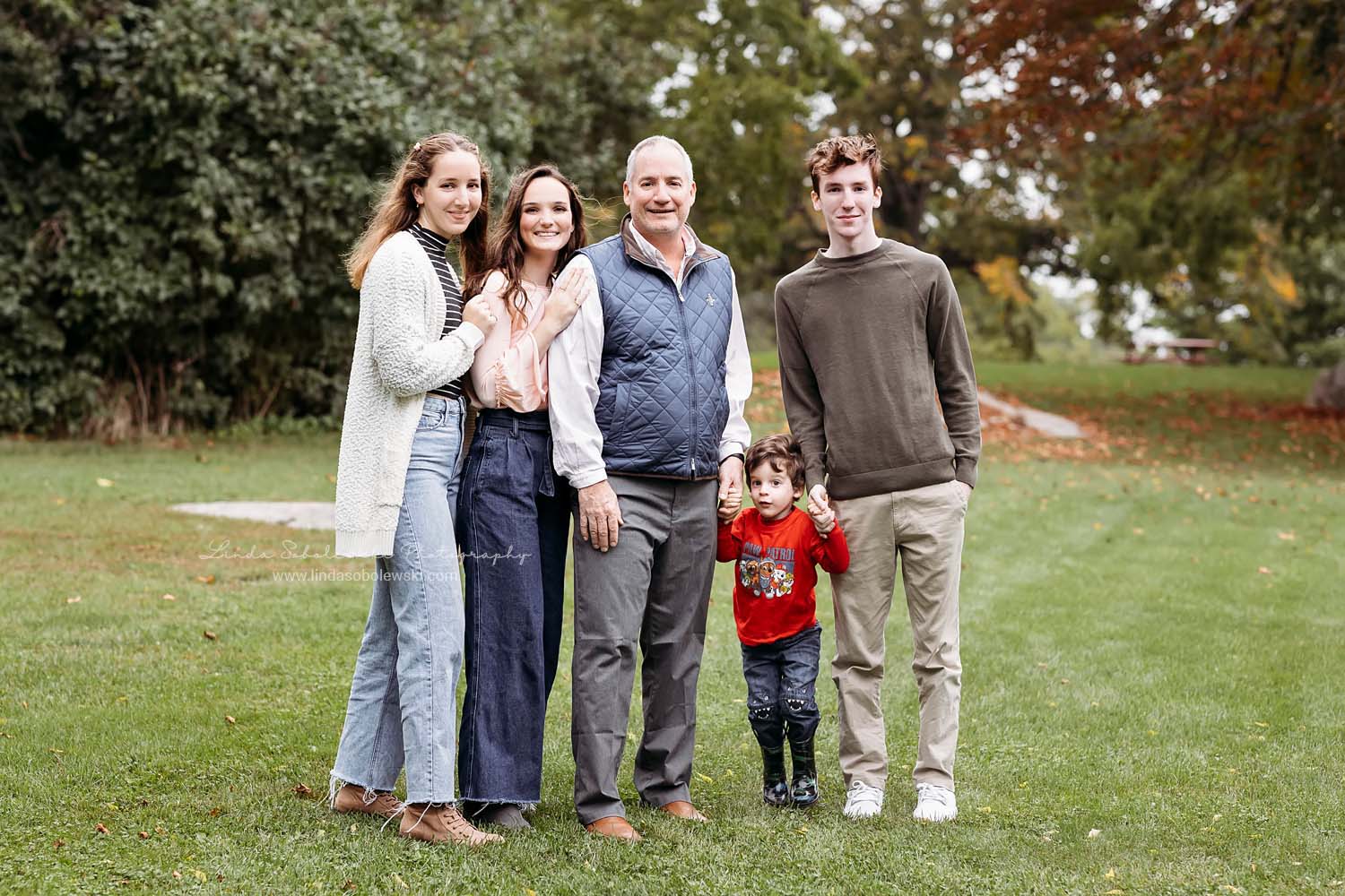 father posing with his four children, Guilford, CT family photographer