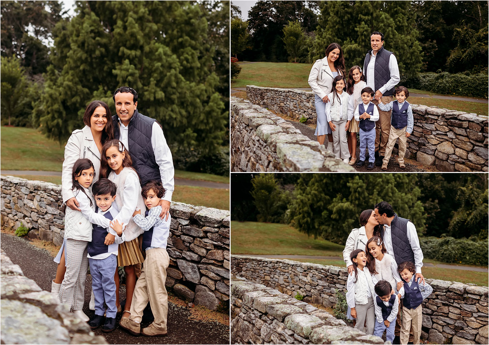 family with four children posing for the camera, Family photo session in Old Saybrook, CT