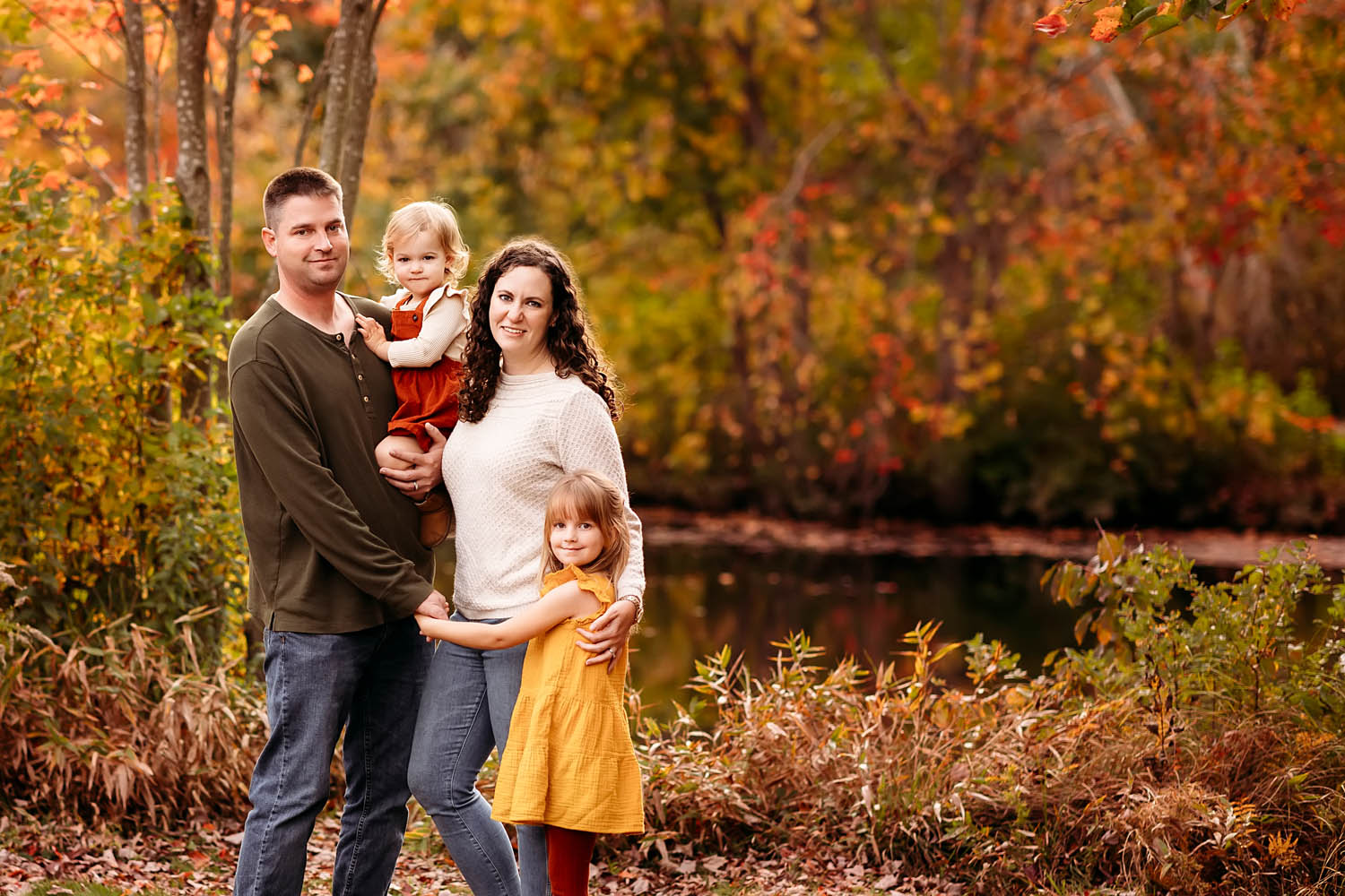 family of four during fall mini-sessions, Madison CT Beach Photoshoot